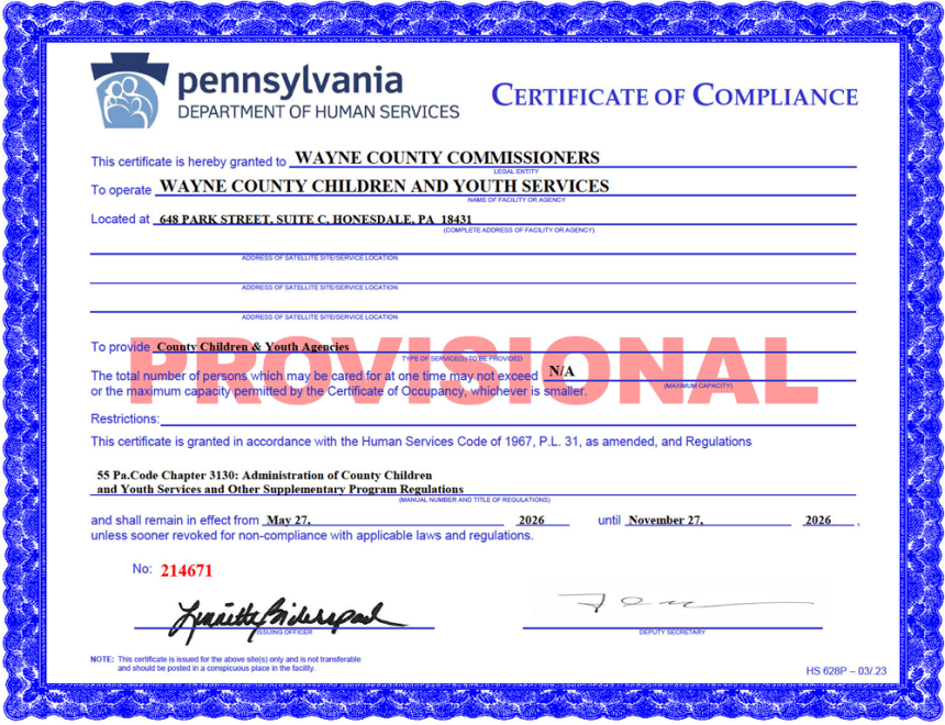 Wayne County CYS Provisional License