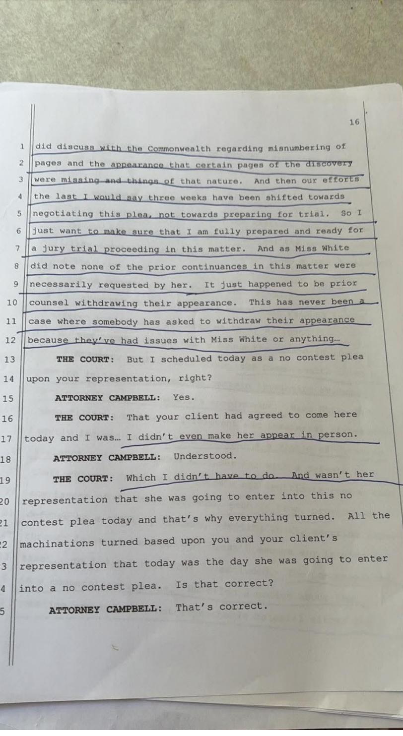 April 30, 2026 plea hearing transcript page 14, Commonwealth v. White