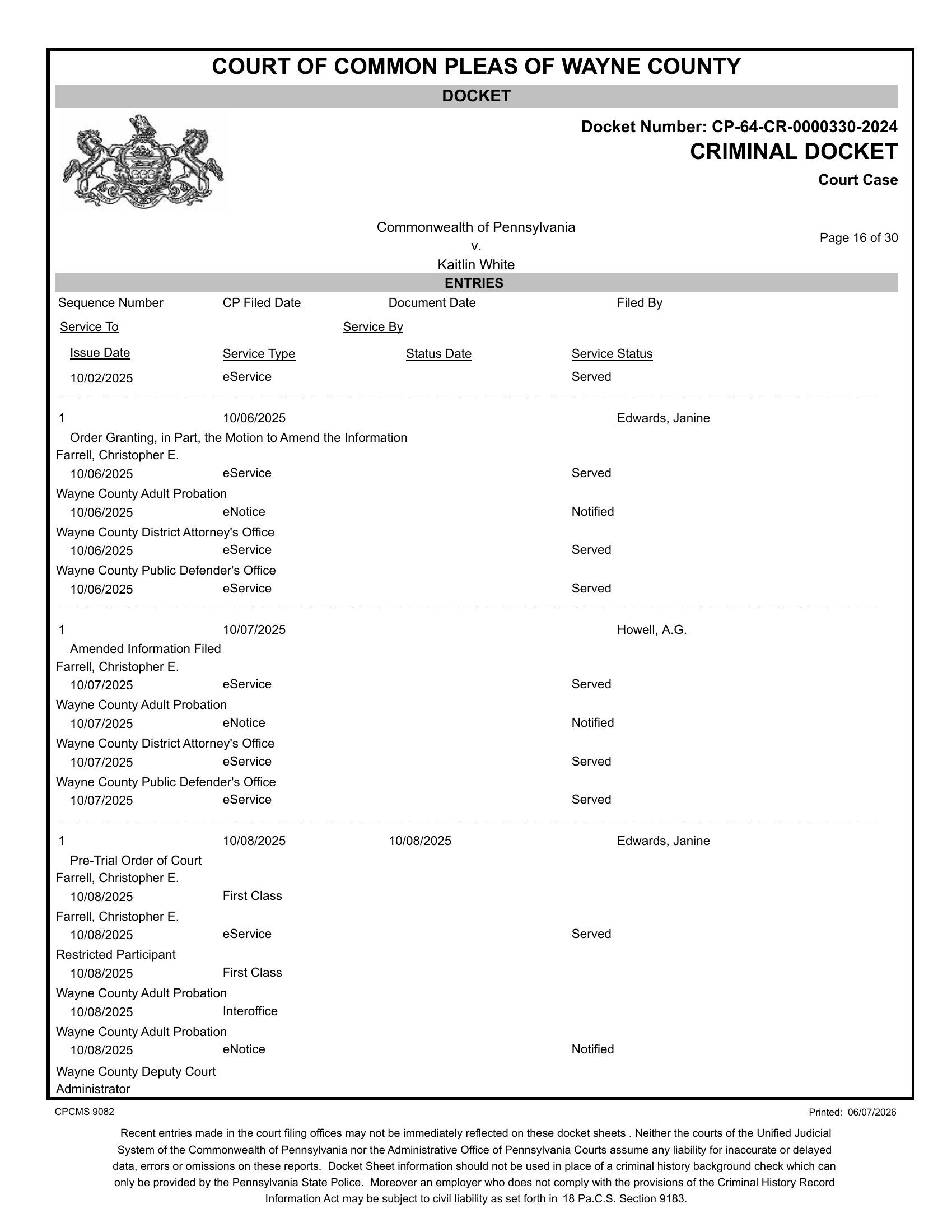 Docket entry — Edwards grants motion to amend information October 6, 2025; Howell files amended information October 7