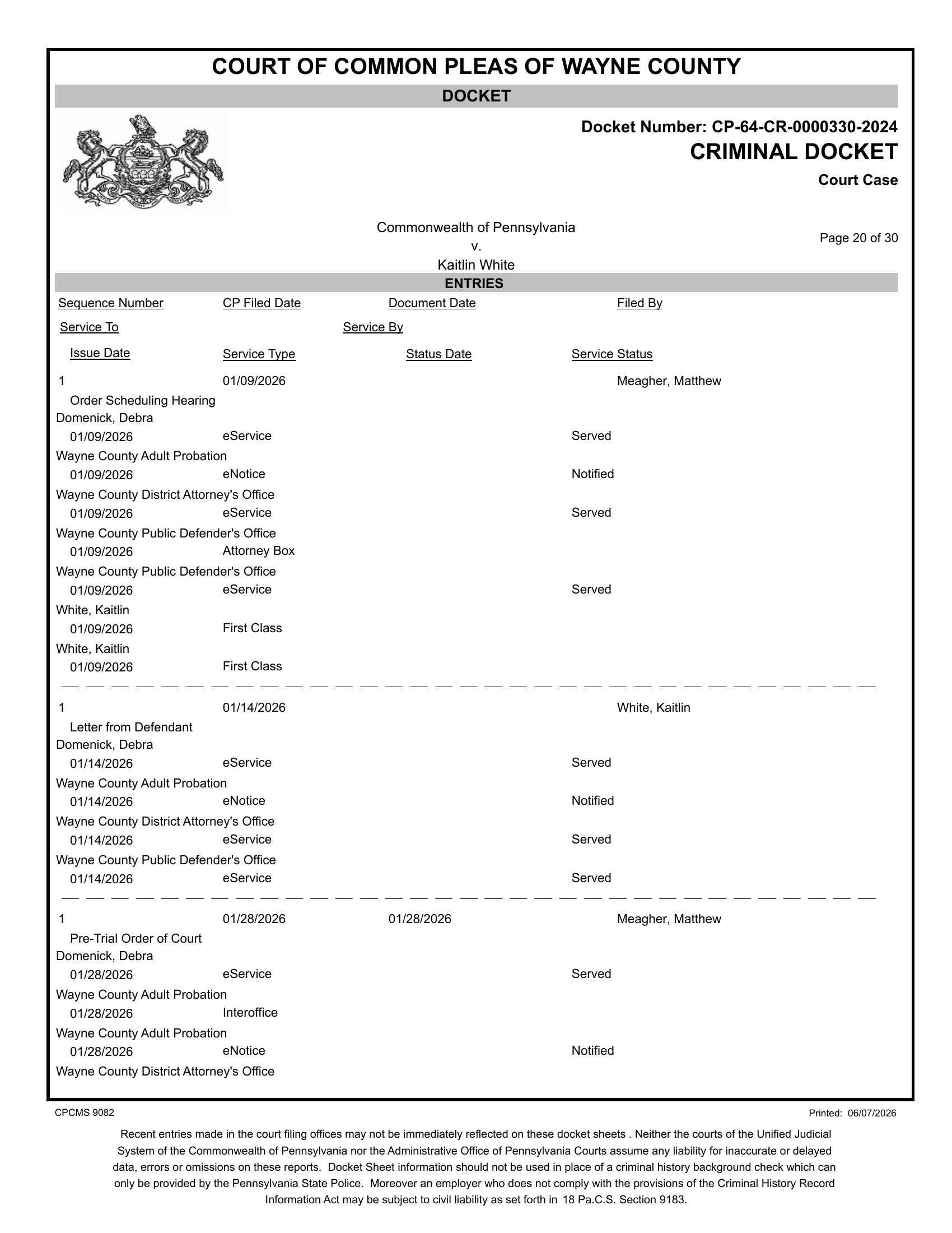 Docket entry — Judge Meagher first order, January 9, 2026, after reassignment from Edwards