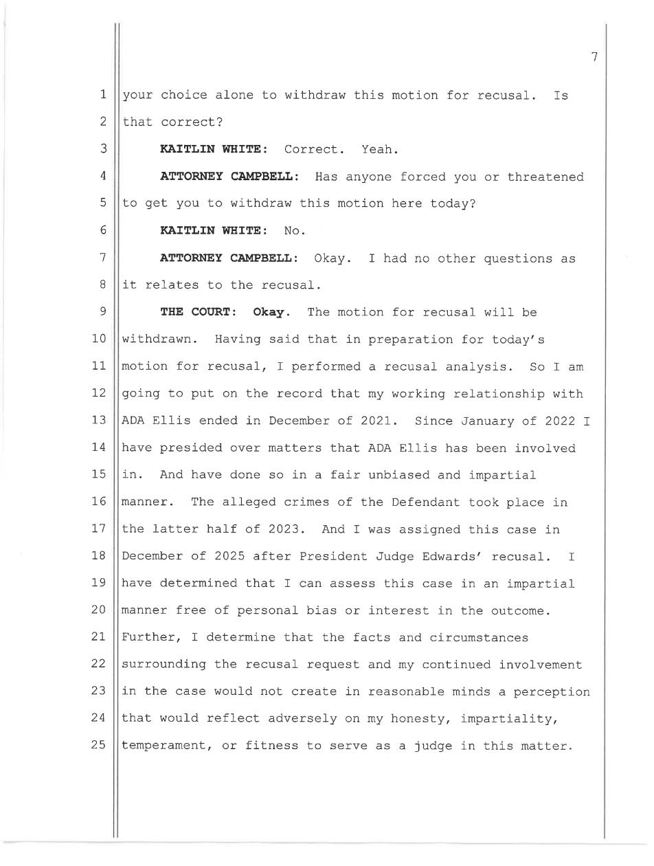 May 11, 2026 nolo contendere plea hearing transcript page 7, Commonwealth v. White