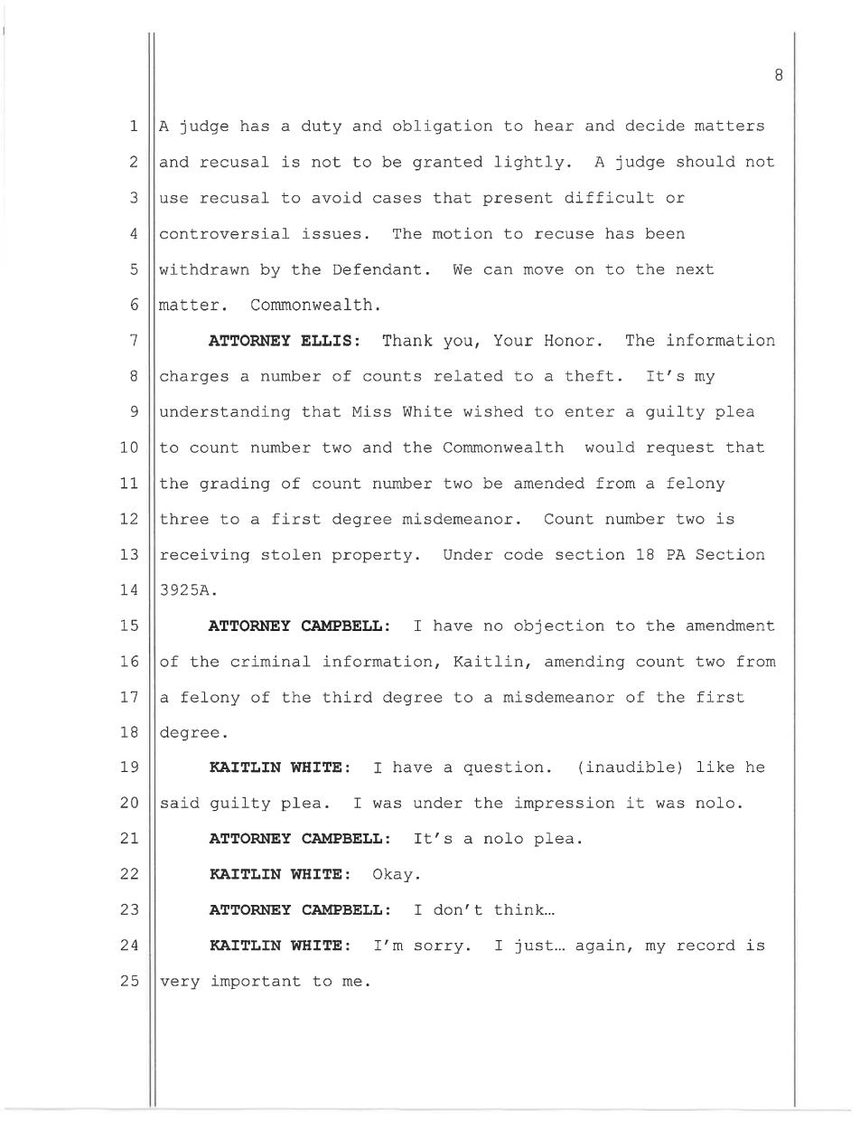 May 11, 2026 nolo contendere plea hearing transcript page 8, Commonwealth v. White