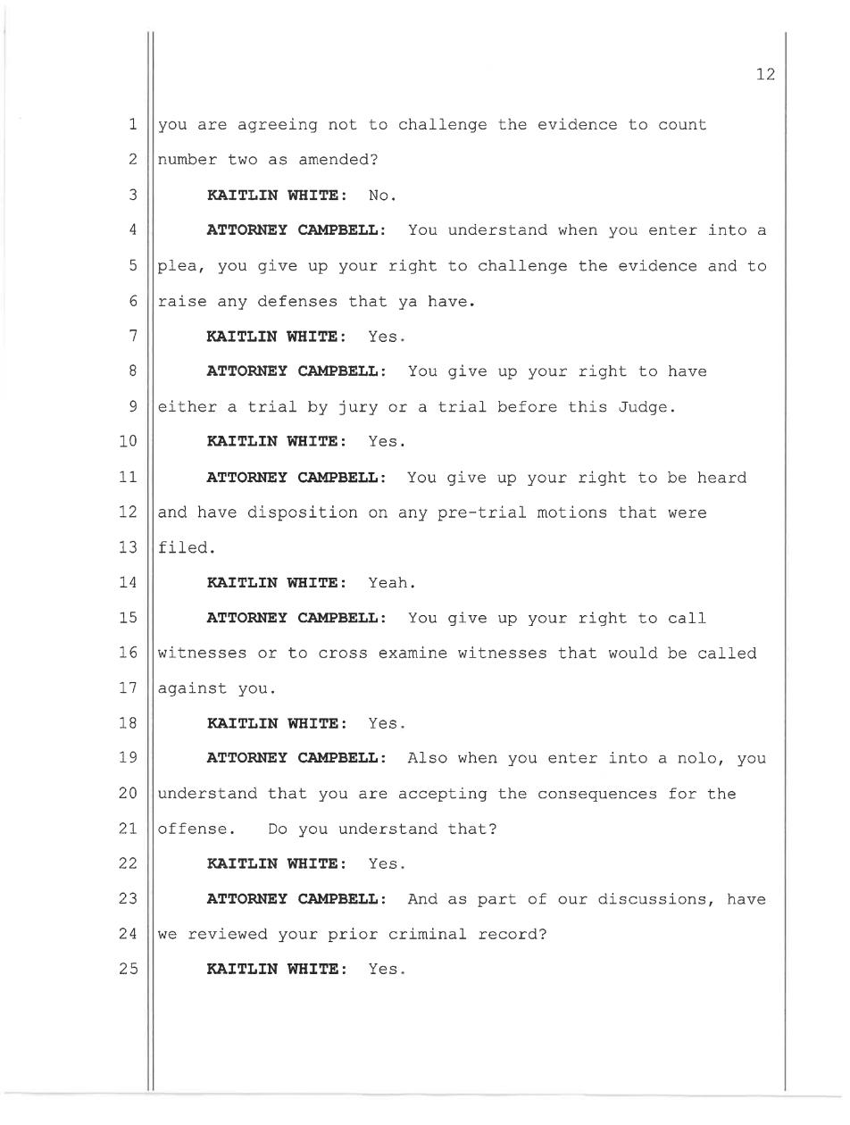 May 11, 2026 nolo contendere plea hearing transcript page 12, Commonwealth v. White
