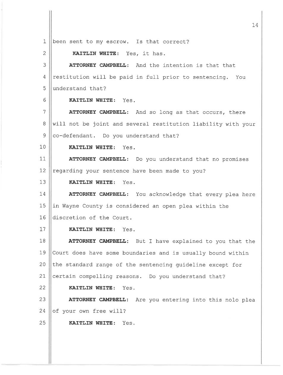 May 11, 2026 nolo contendere plea hearing transcript page 14, Commonwealth v. White