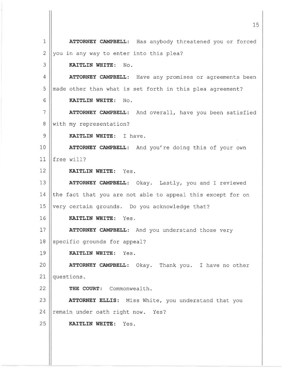 May 11, 2026 nolo contendere plea hearing transcript page 15, Commonwealth v. White