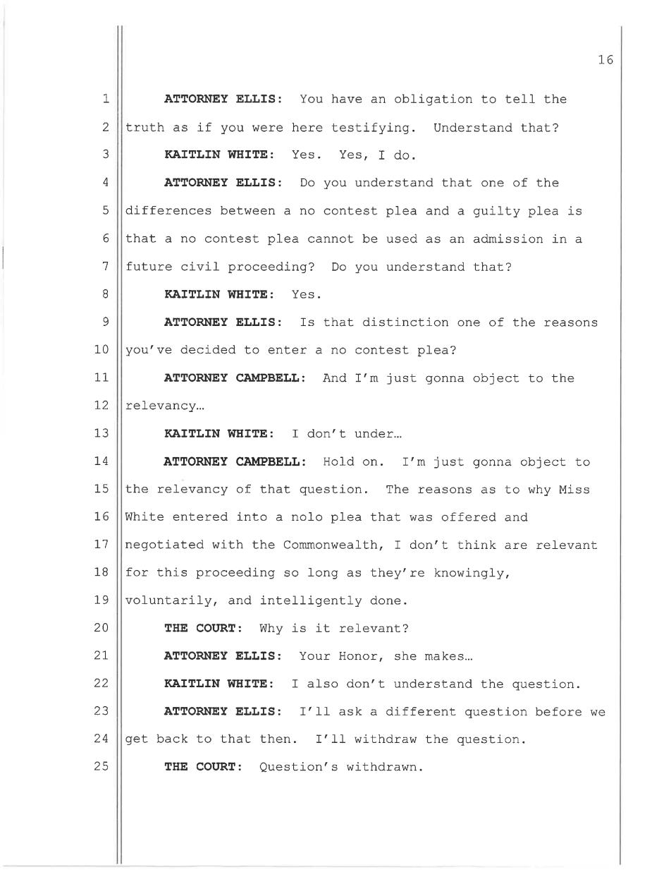 May 11, 2026 nolo contendere plea hearing transcript page 16, Commonwealth v. White