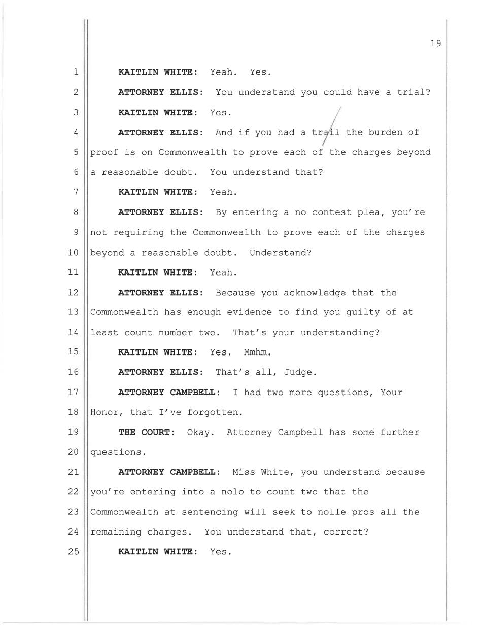 May 11, 2026 nolo contendere plea hearing transcript page 19, Commonwealth v. White
