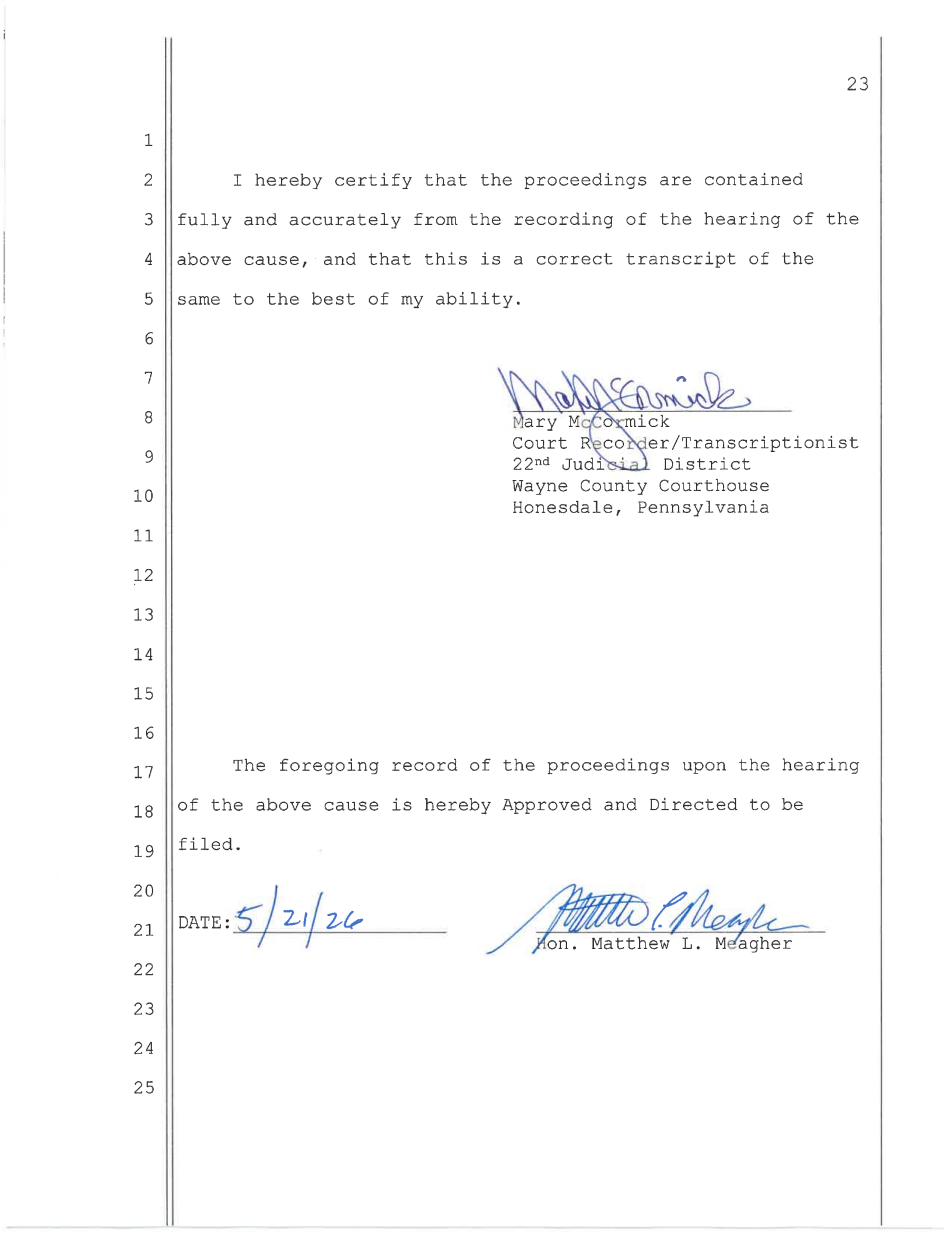 May 11, 2026 nolo contendere plea hearing transcript page 23 — court reporter certification