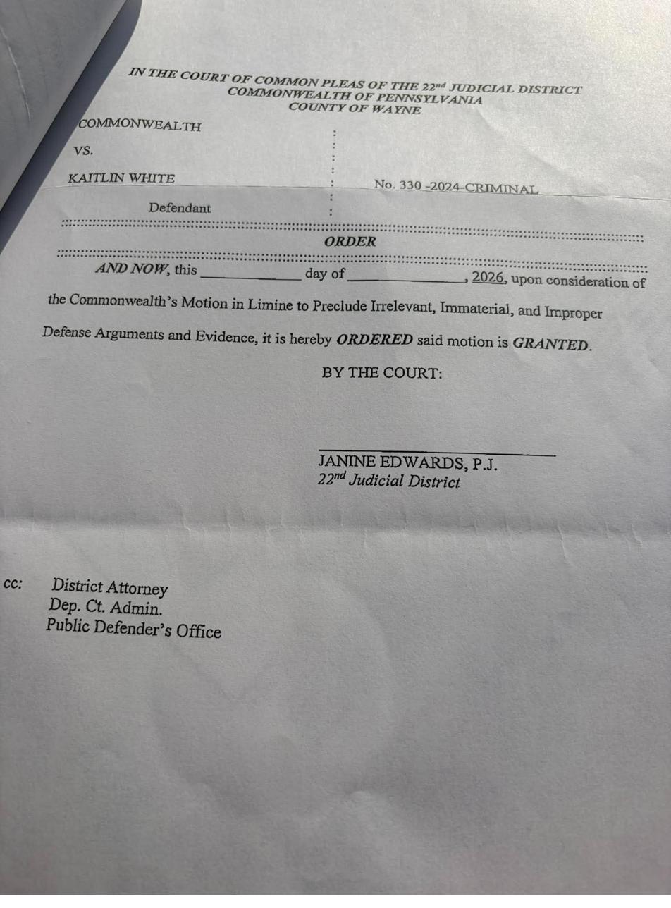 Proposed Motion in Limine order bearing Judge Janine Edwards name with blank date line, filed after her recusal